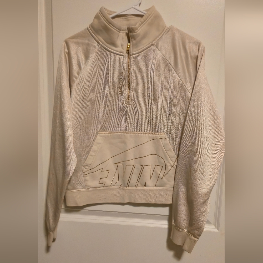 Nike Cream Half Zip Over The Head Jacket With Front Pocket.